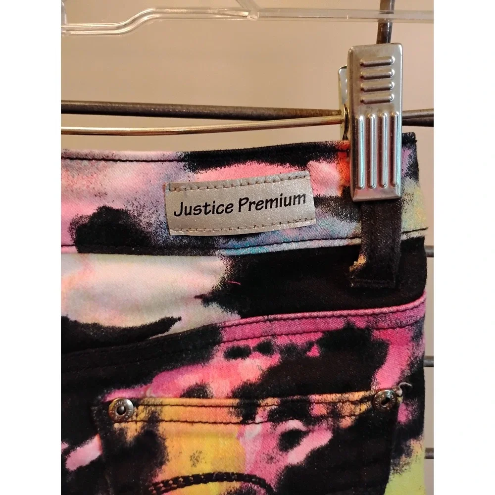 Justice Premium Girls Neon Tie Dye Simply Low Slim Jeans Size 6S Black Pink